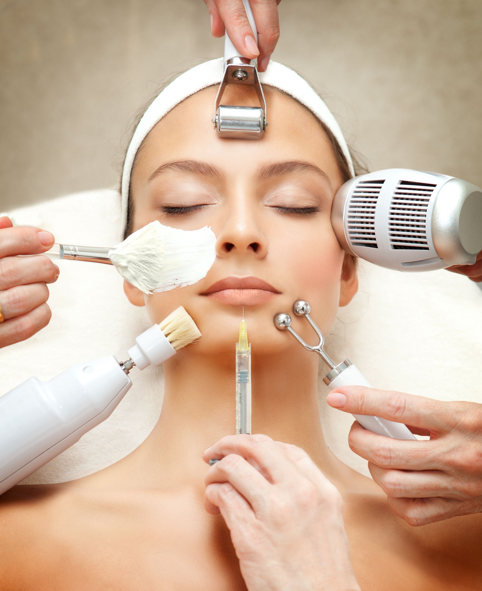 Spa Series: Young Beautiful Woman Having Various Facial Treatment.